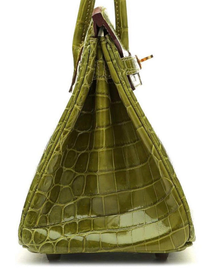 Hermes K6 Granny/GreenBirkin 30 in Porosus  Crocodile with Gold hardware