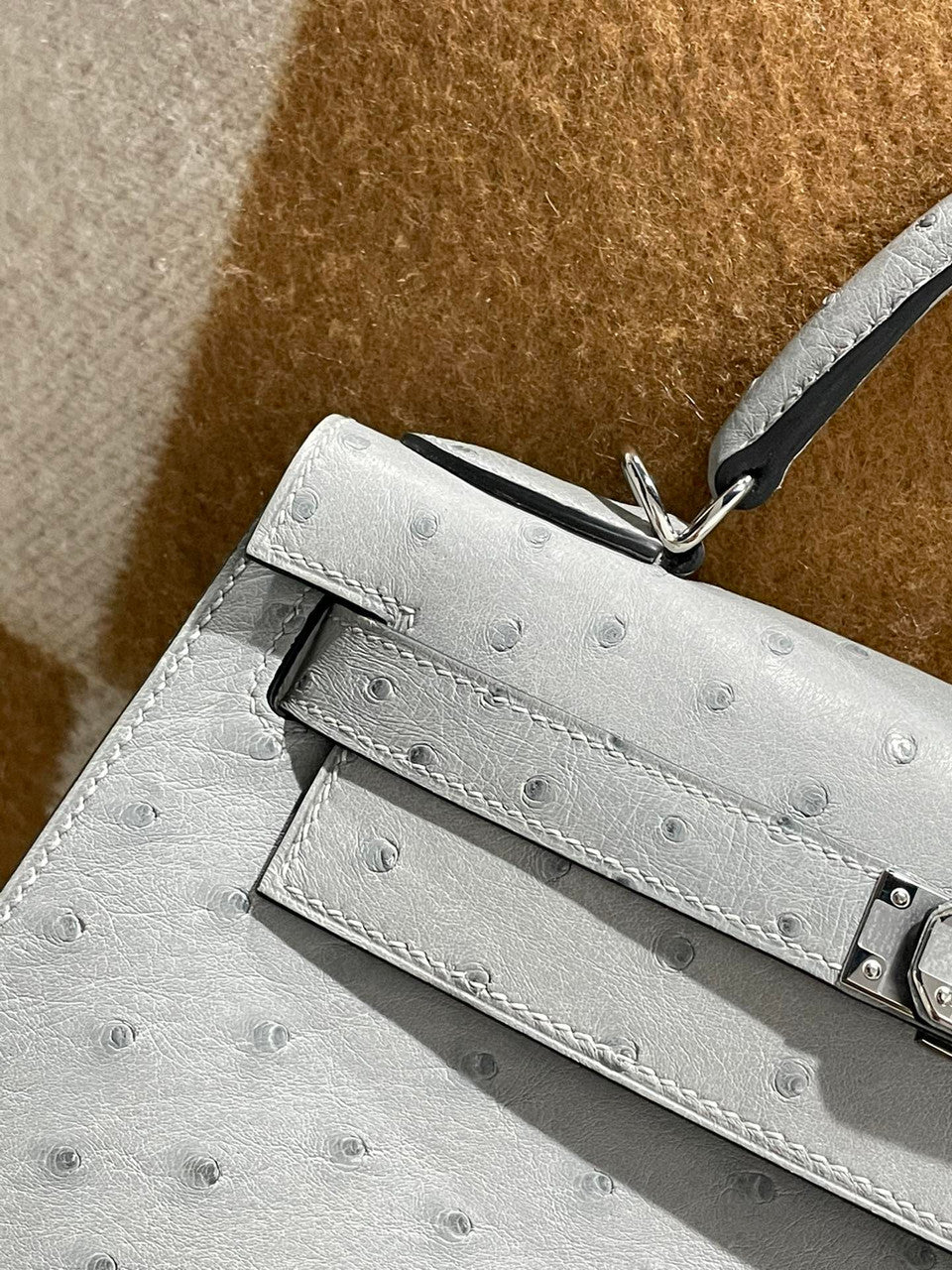 Hermes Kelly 28 Sellier 8U Blue Glacier Ostrich Palladium Hardware