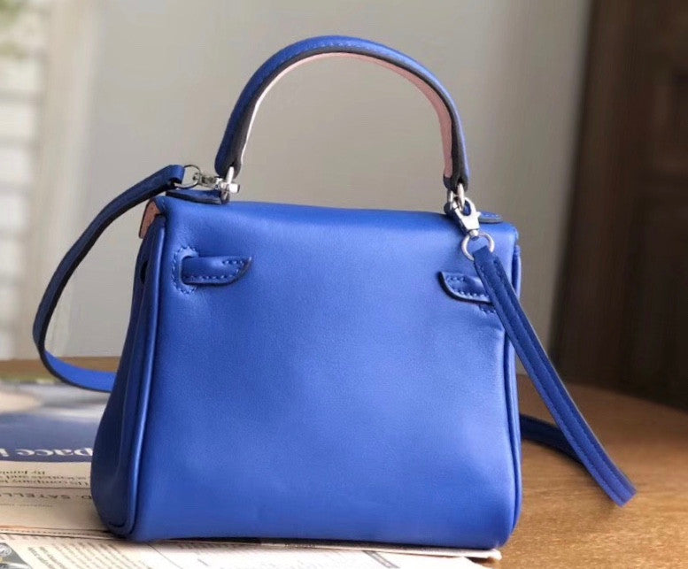 Hermes Quelle Idole Kelly Doll Bag Blue/Pink Swift Palladium Hardware