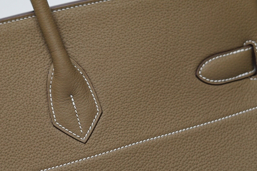 Hermes Etoupe Clemence Leather Gold Hardware Birkin 50 Bag