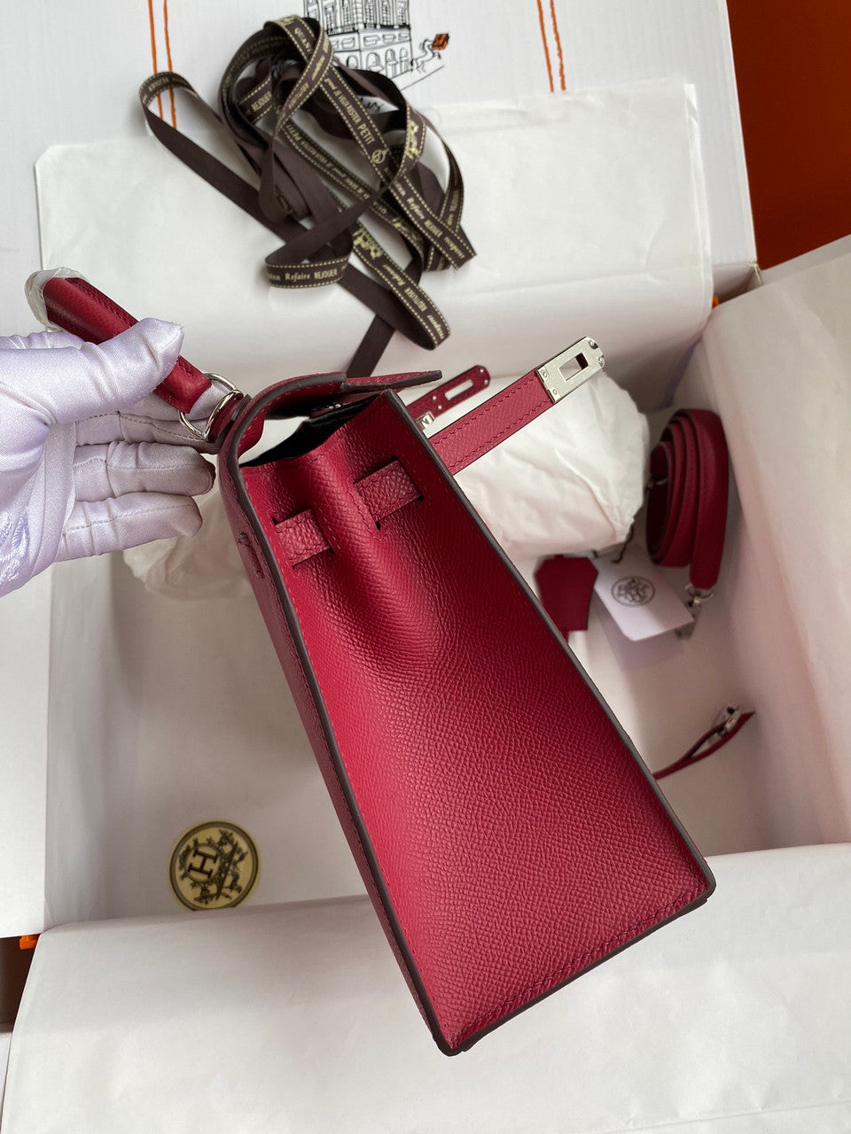 HERMES KELLY 28 SELLIER RUBIS EPSOM PALLADIUM HARDWARE