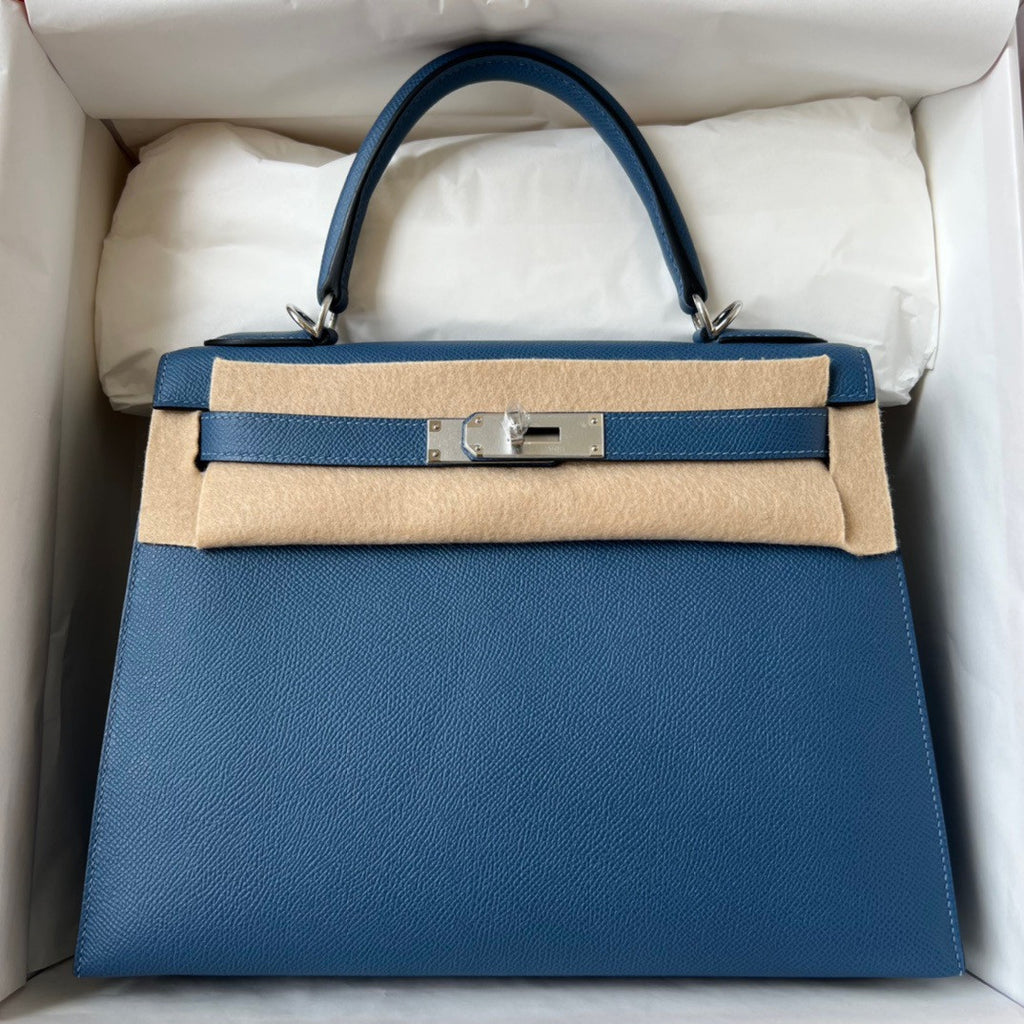 Hermès R2 Blue Agate Kelly 28  Epsom Palladium Hardware