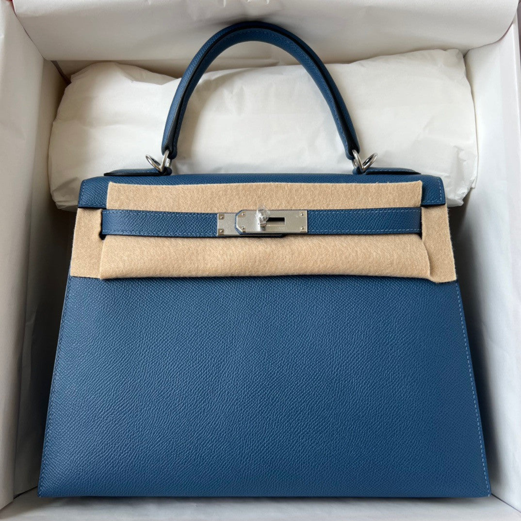 Hermès R2 Blue Agate Kelly 28  Epsom Palladium Hardware