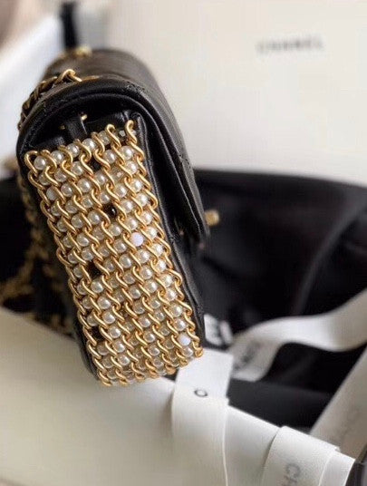 Chanel Limited Edition Flap Bag with Imitation Pearls & Gold Metal