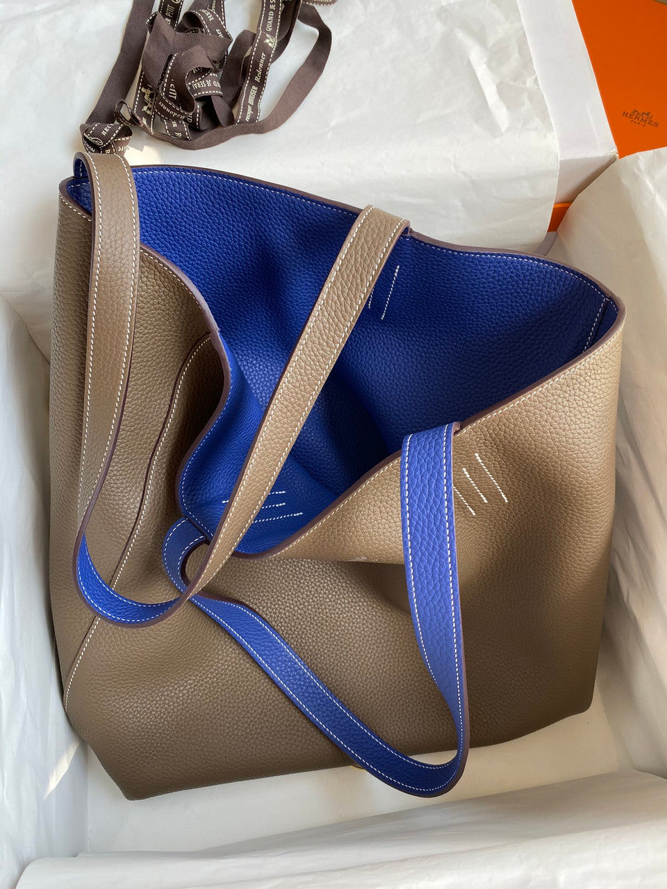 Hermes Double Sens Tote 30 Etoupe & Blue Electric