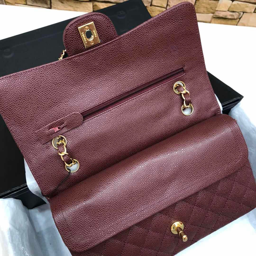 CHANEL Bordeaux Caviar Leather Classic Double Flap 2.55 Shoulder Bag Gold HW 2021