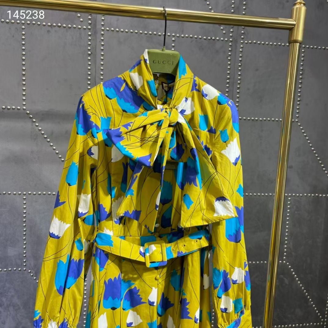 Gucci Tulip print cotton linen dress