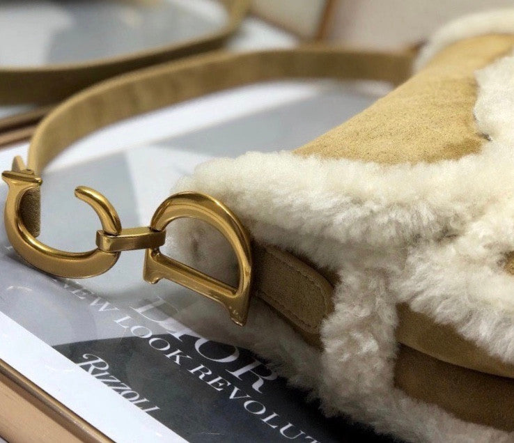 Christian Dior SADDLE BAG Camel-Colored Shearling