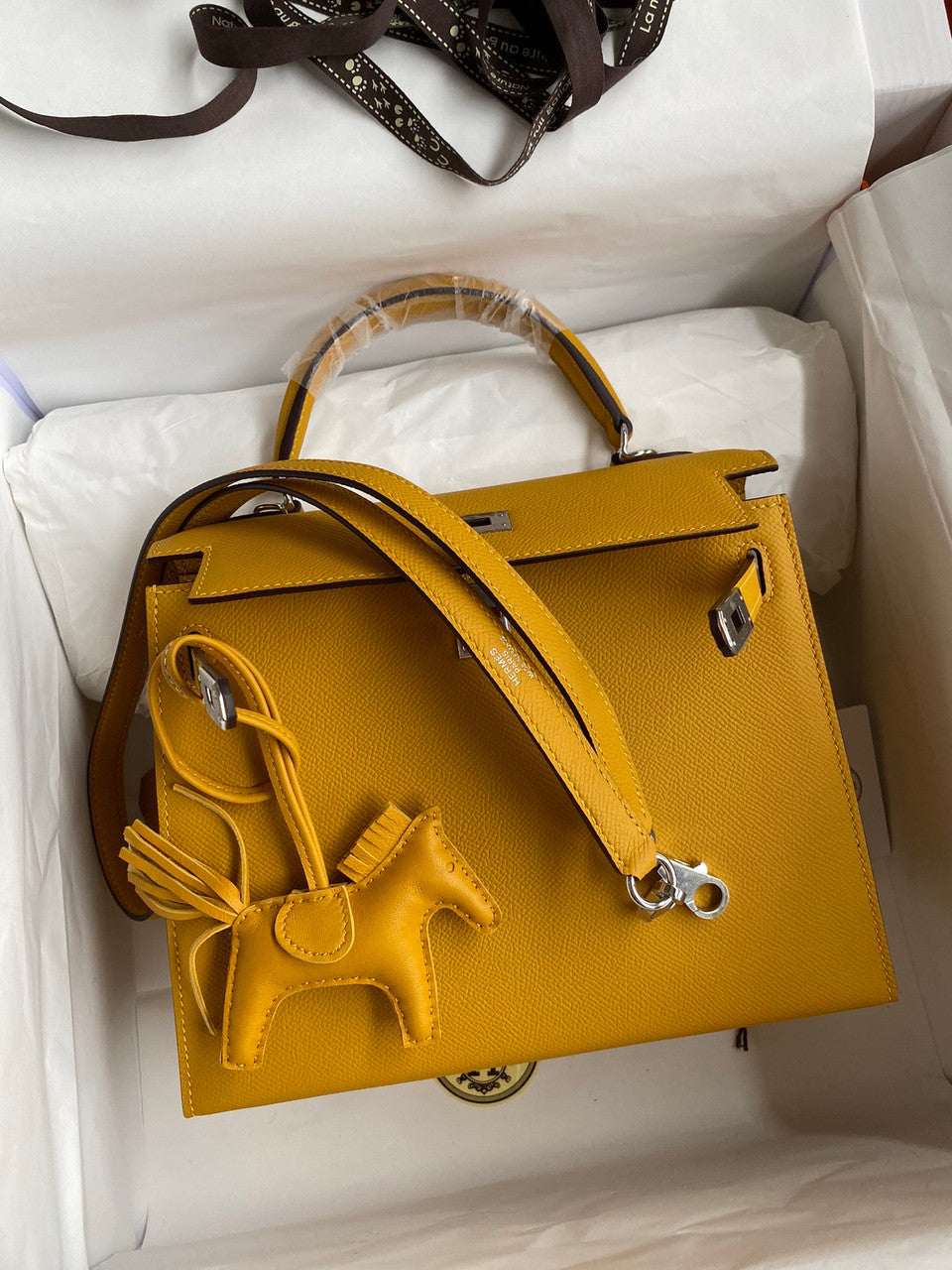 HERMES KELLY 28 SELLIER JAUME AMBRE EPSOM PALLADIUM HARDWARE