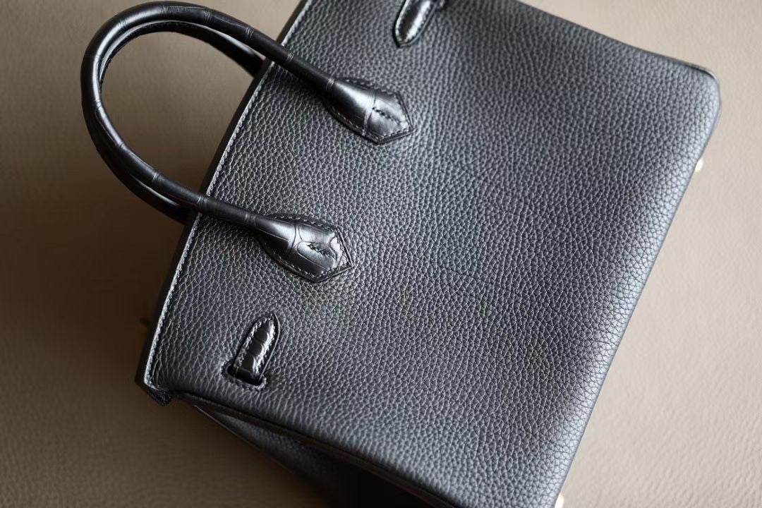 Hermès Black Niloticus Crocodile /Togo Birkin Touch 25cm Palladium Hardware