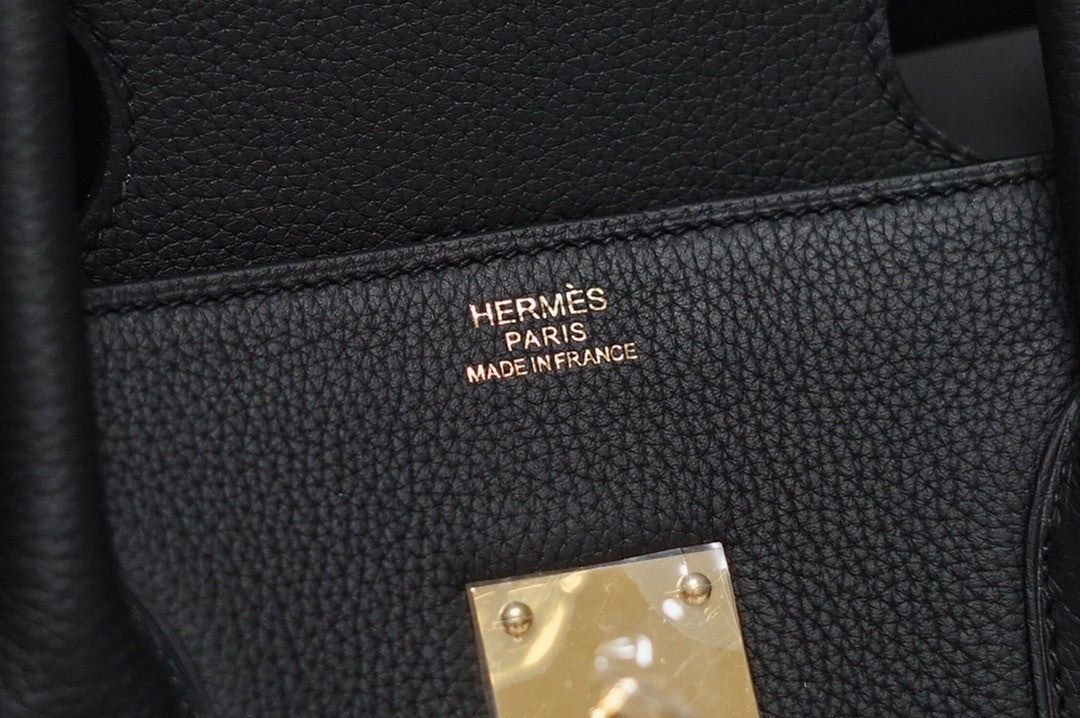 Hermes Black Clemence Leather Gold Hardware Birkin 50 Bag