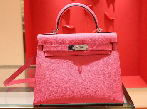 Hermès 8W Rose Azalee  Kelly 28  Epsom Palladium Hardware