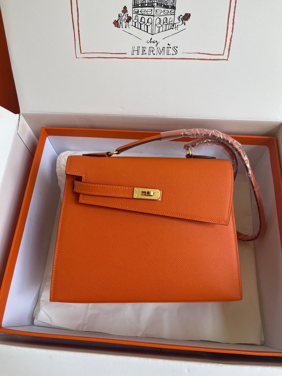 Hermes Kelly Sellier 20 en Desordre Orange