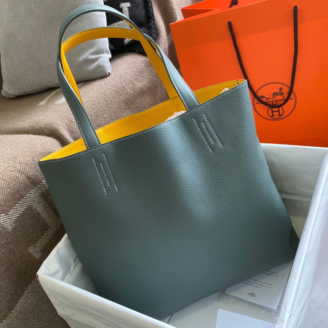Hermes Double Sens Tote 30 Vert Amande & Amber