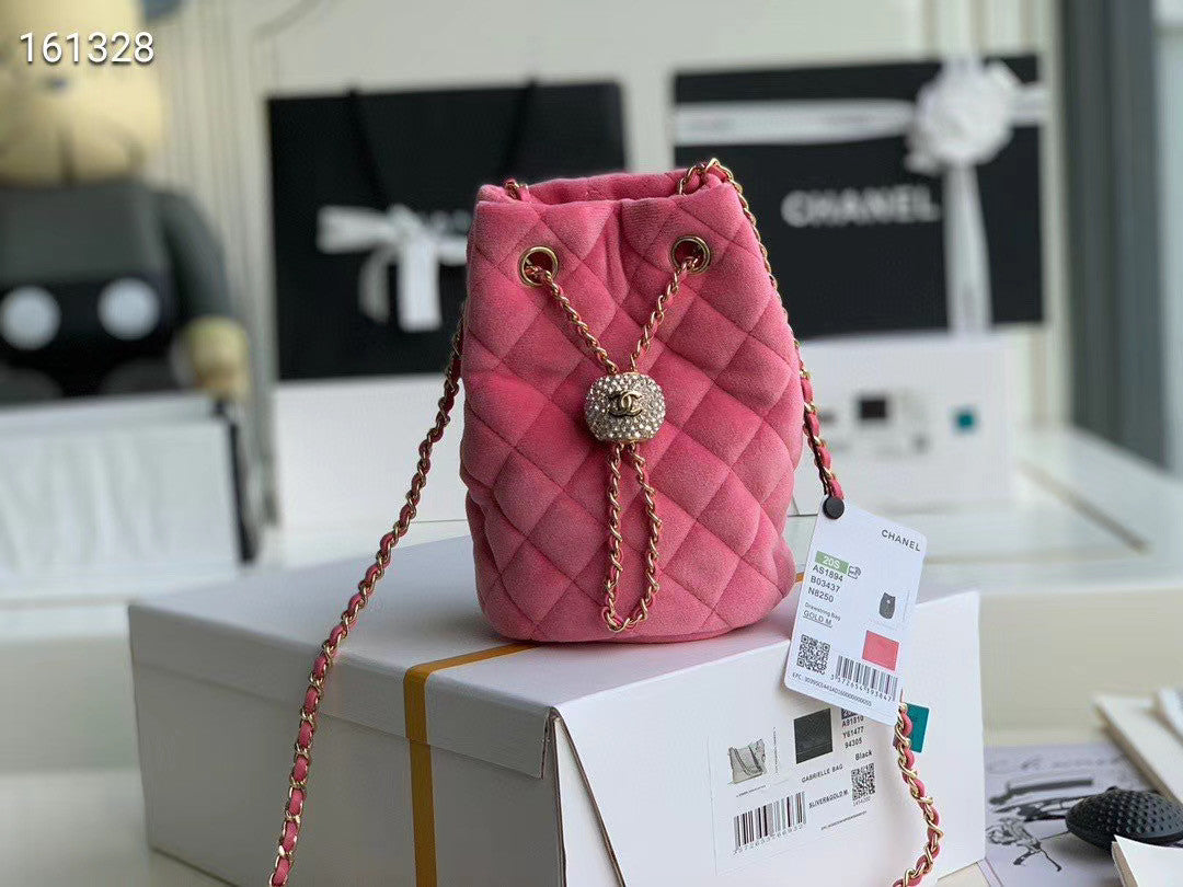 Chanel Velvet Drawstring Bag Pink