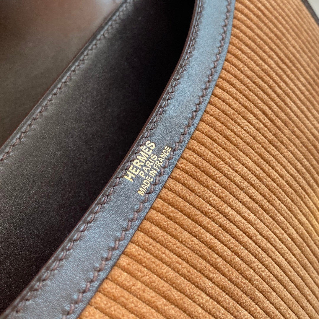 Hermès Brown Corduroy Constance 19cm  Gold GHW