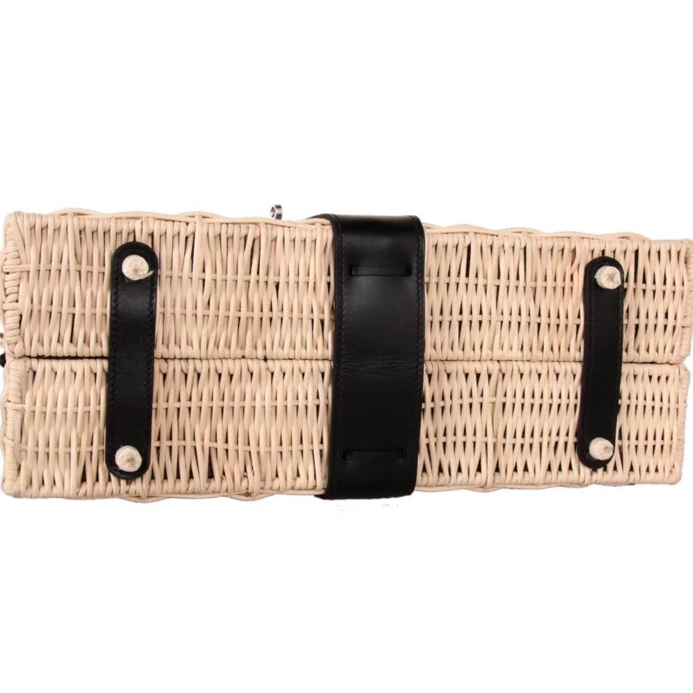 Hermes Limited Edition Black  Picnic Kelly 35 Wicker Palladium Hardware