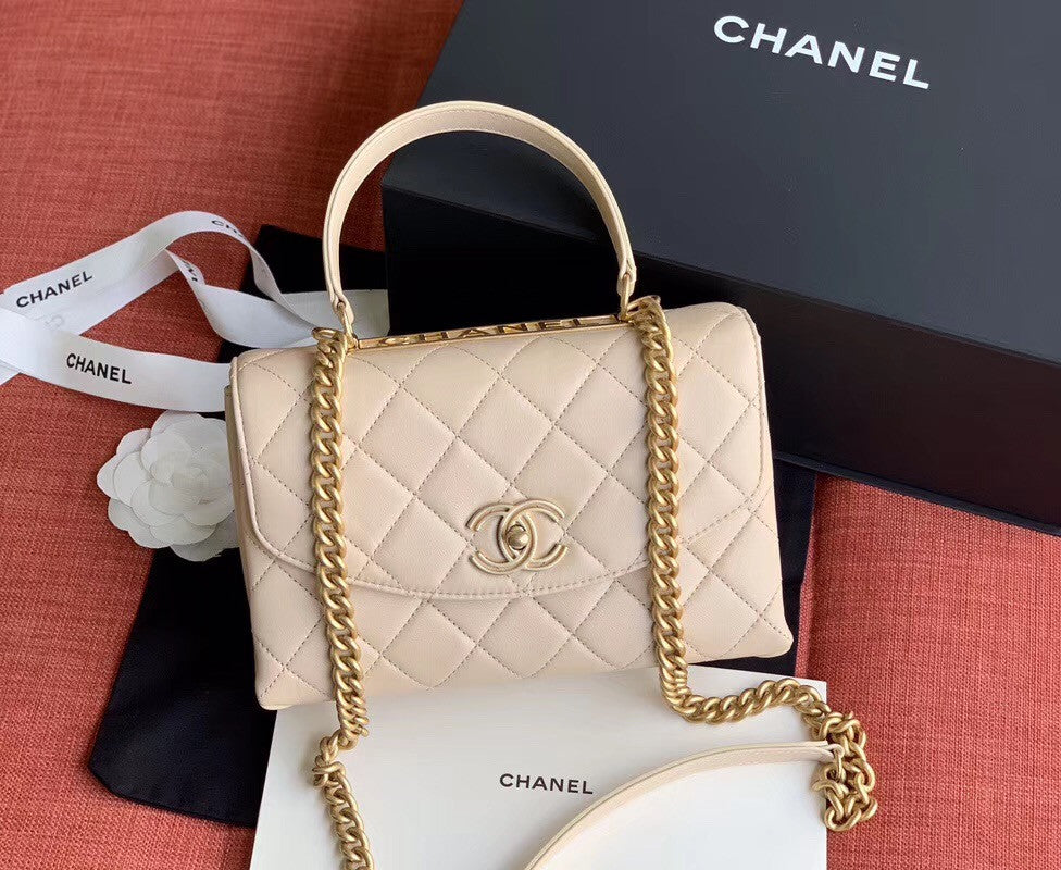 Chanel Flap Bag With Top Handle Cream AS1174