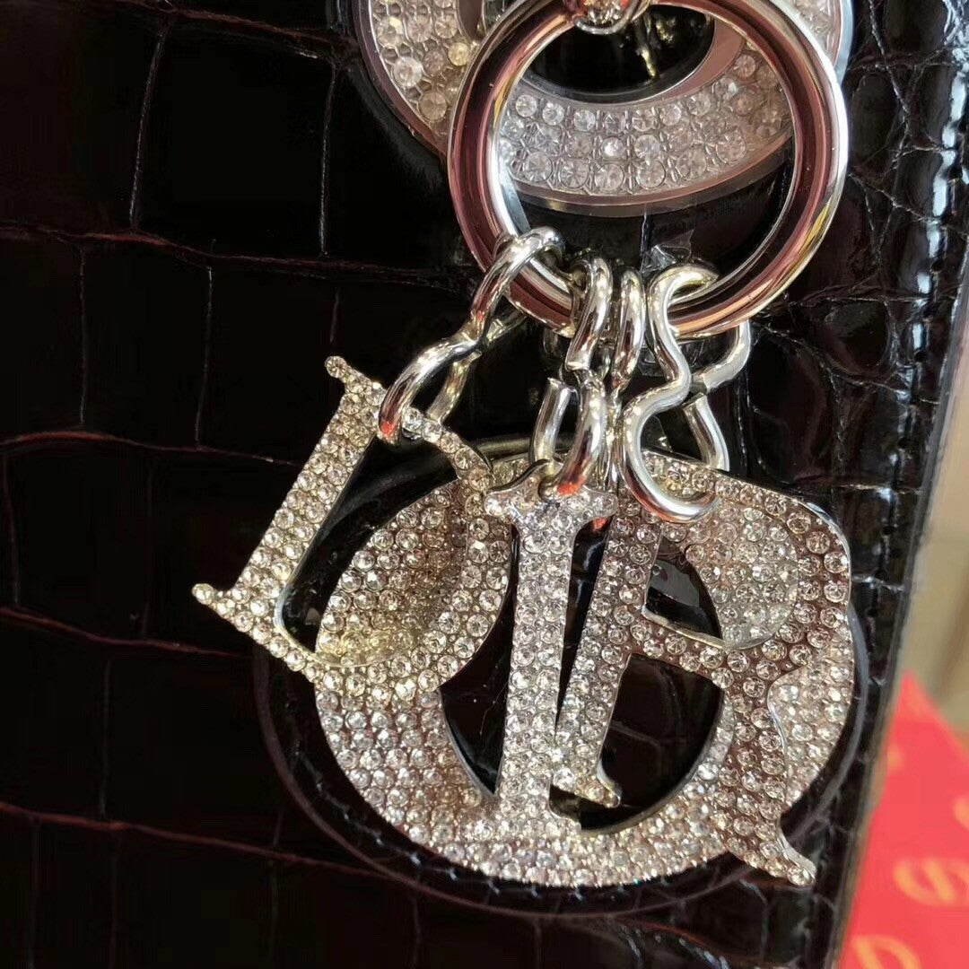 Christian Dior Black  Alligator Mini Lady Dior Tote with gemstone hardware