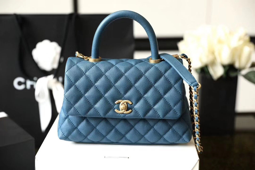 Chanel Mini Coco Handle Bag with Calfskin Handle Blue