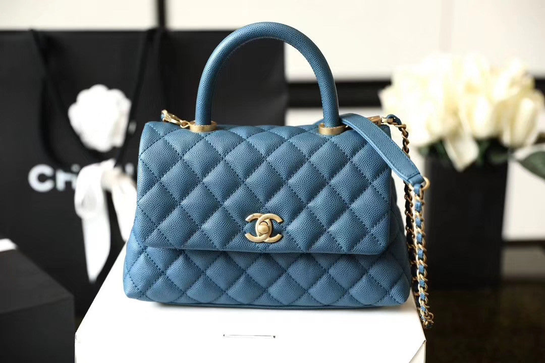 Chanel Mini Coco Handle Bag with Calfskin Handle Blue