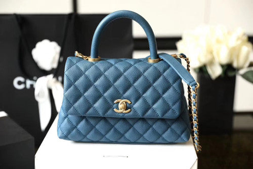 Chanel Mini Coco Handle Bag with Calfskin Handle Blue