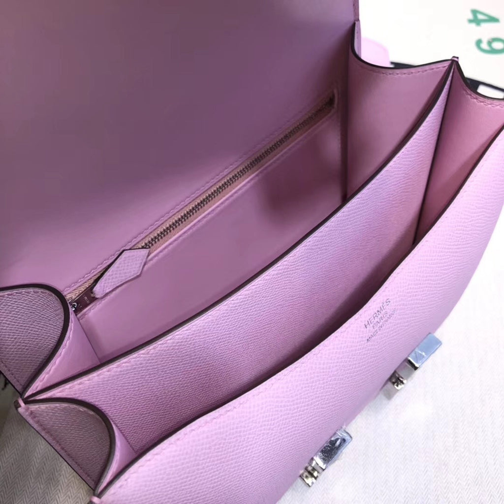 Hermes X9 Mauve Sylvestre  Constance 24 Epsom bag with Palladium Hardwares
