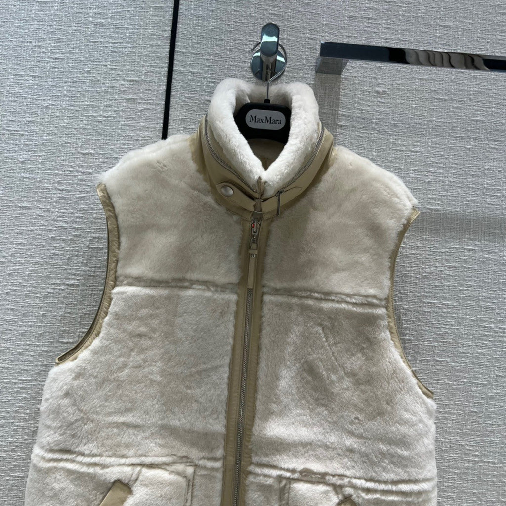 Hermès Reversible long leather vest Ivory