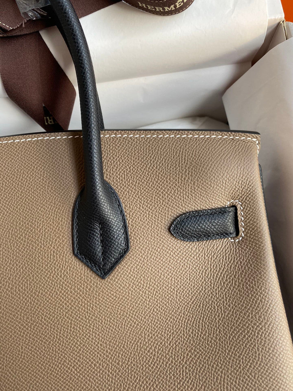 Hermès Etope/Black Birkin 30 cm Epsom Leather Palladium Hardware