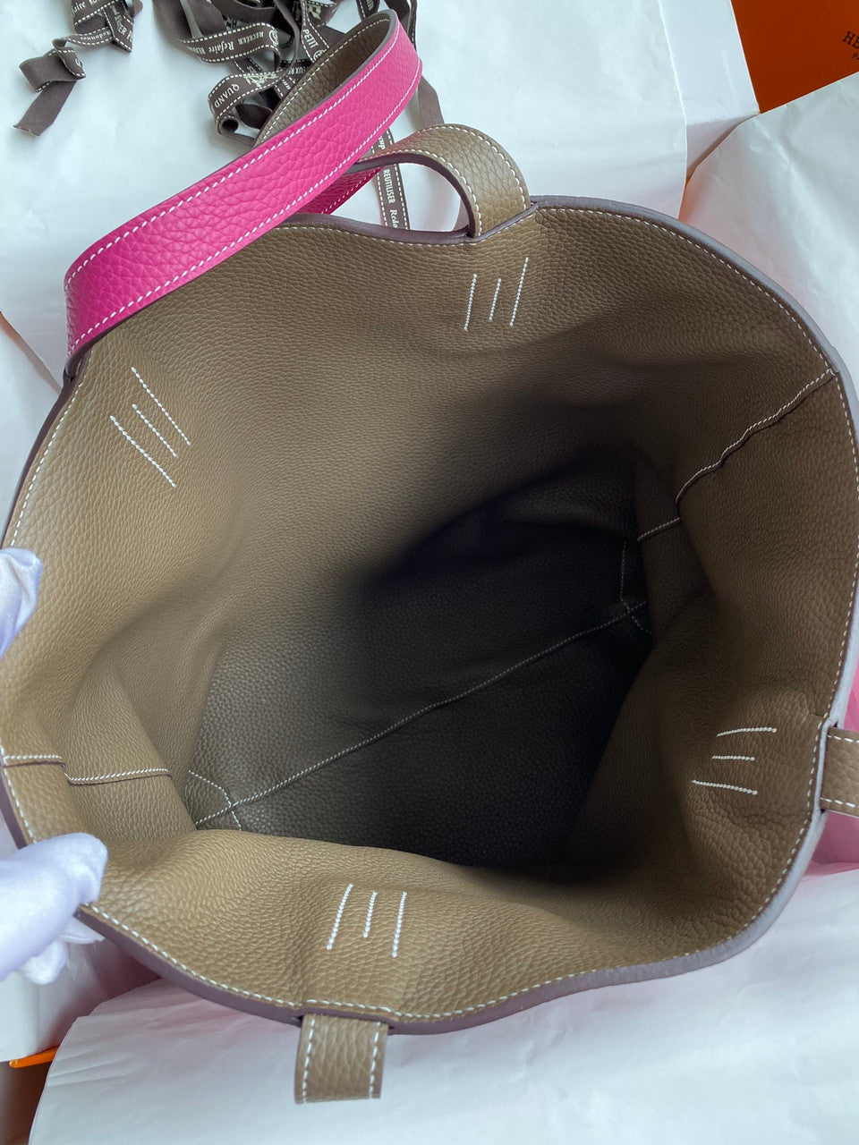 Hermes Double Sens Tote 30 Etoupe & Rose Pourpre