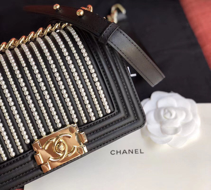 Chanel Small BOY CHANEL Handbag With Imitation Pearls Black