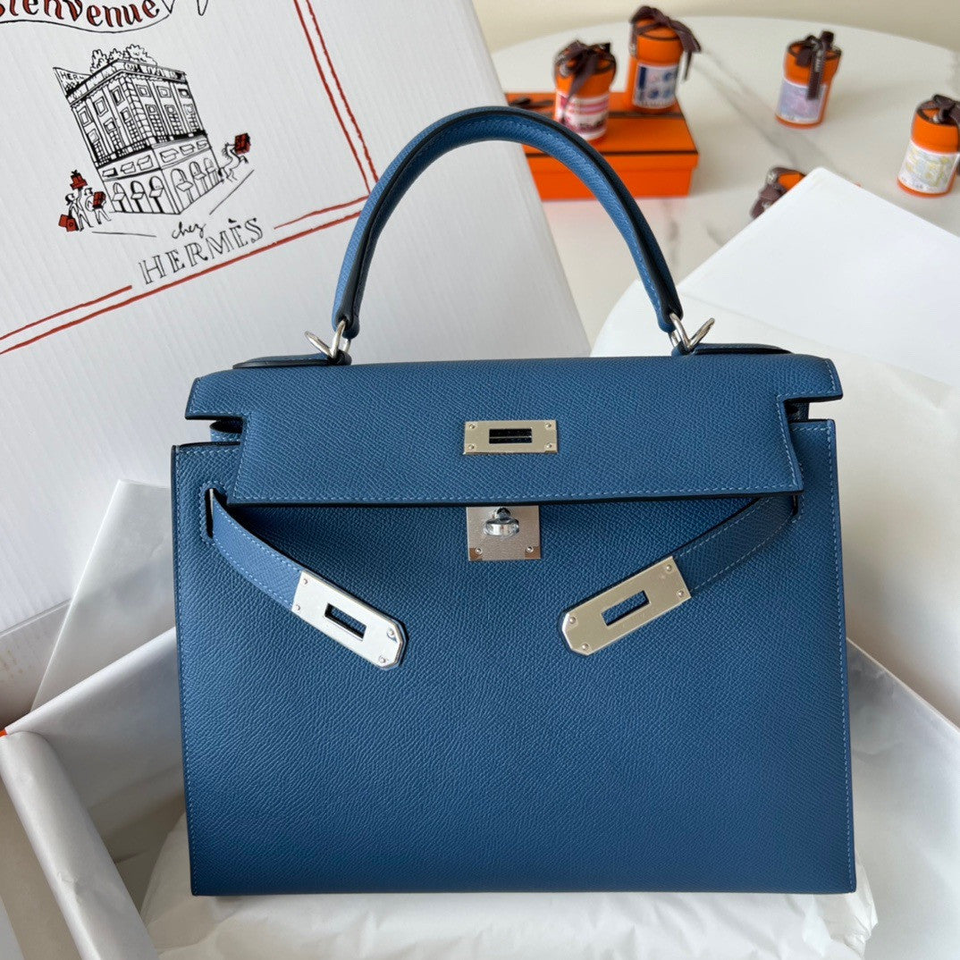 Hermès R2 Blue Agate Kelly 28  Epsom Palladium Hardware