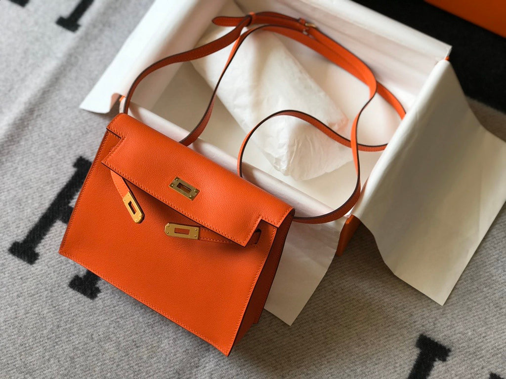 Hermes Orange Kelly Danse Bag Evercolour Leather Gold Hardware