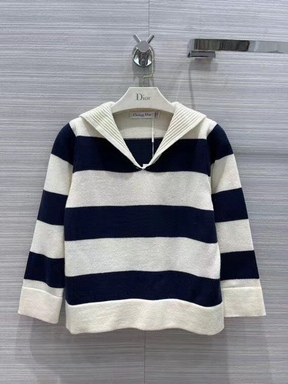Christian Dior SWEATER Navy Blue and Ecru Dior Marinière Wool and Cashmere Knit