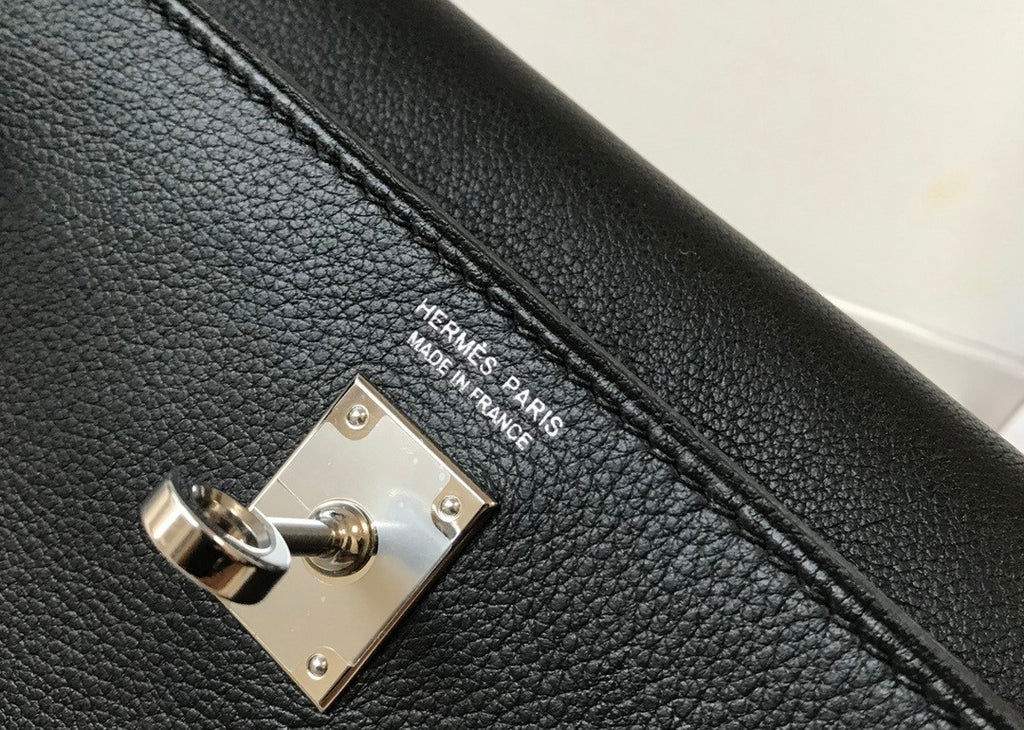 Hermes Black Kelly Danse Bag Swift Leather Palladium Hardware.