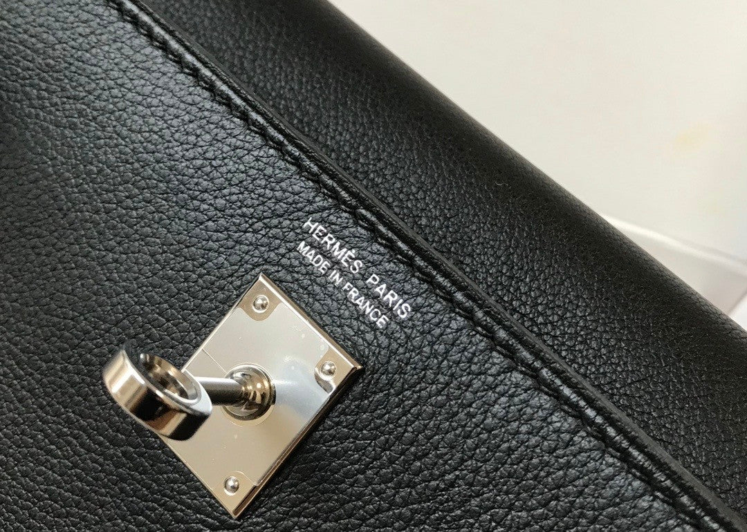 Hermes Black Kelly Danse Bag Swift Leather Palladium Hardware.