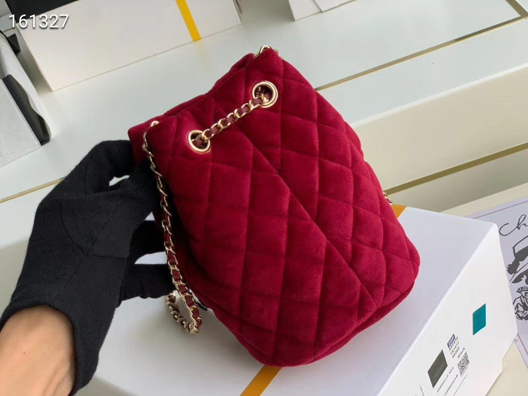 Chanel Velvet Drawstring Bag Burgundy