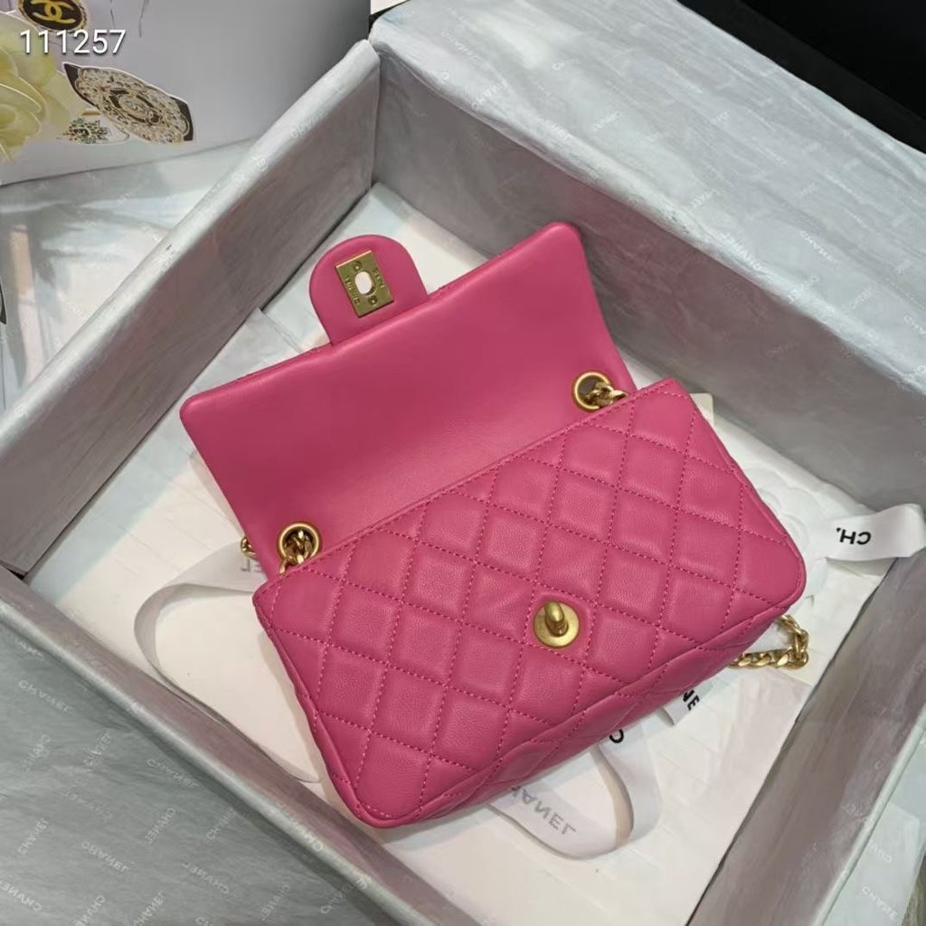 Chanel Flap Bag with  Resin & Gold-Tone Metal Pink Small