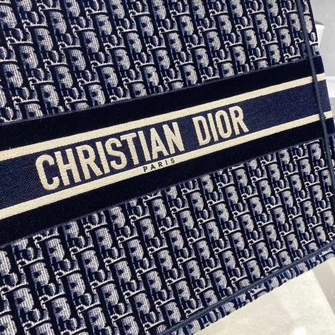 Christian Dior DIOR BOOK TOTE Blue Dior Oblique Embroidered Velvet