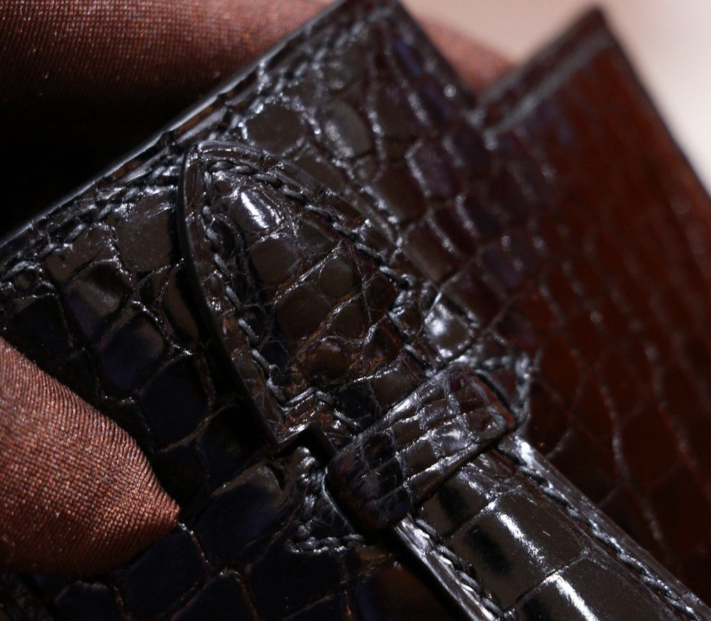 Hermes Black Mini Kelly Pochette Gator Shine with Gold Hardware
