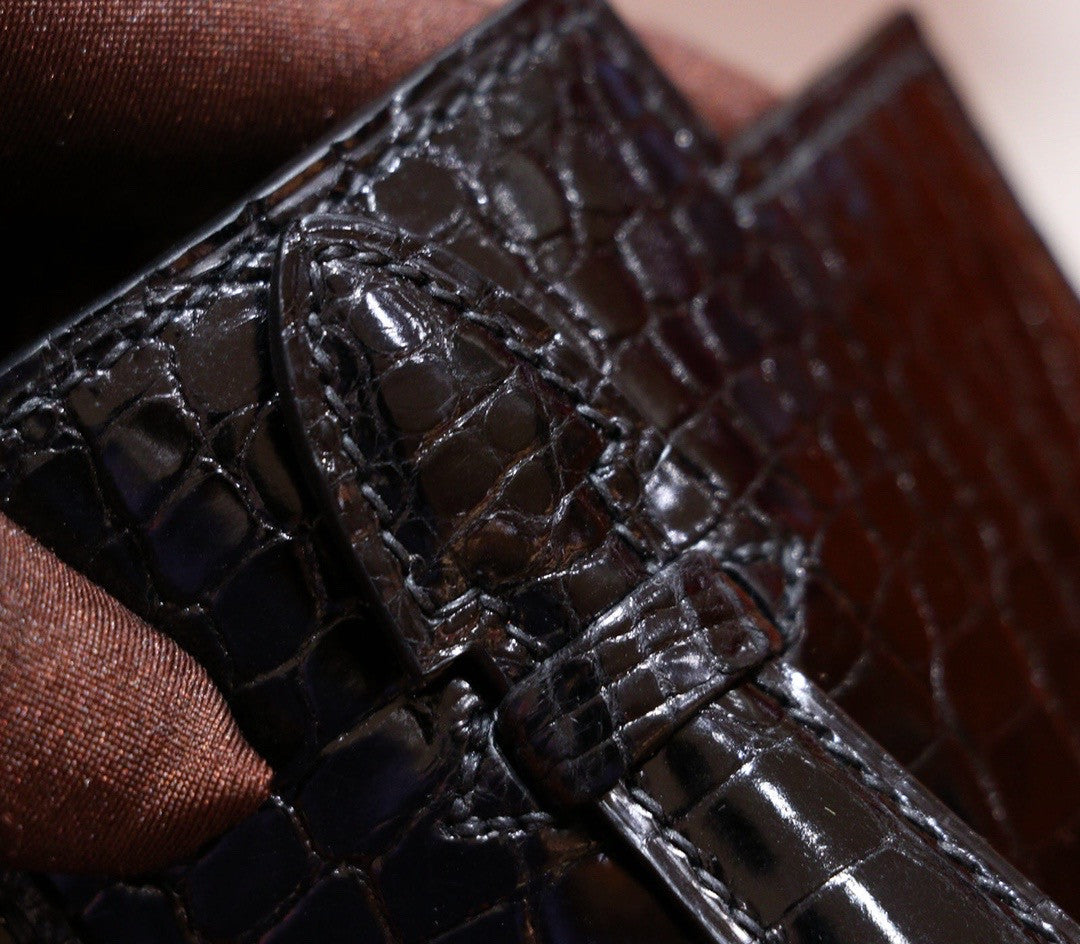 Hermes Black Mini Kelly Pochette Gator Shine with Gold Hardware