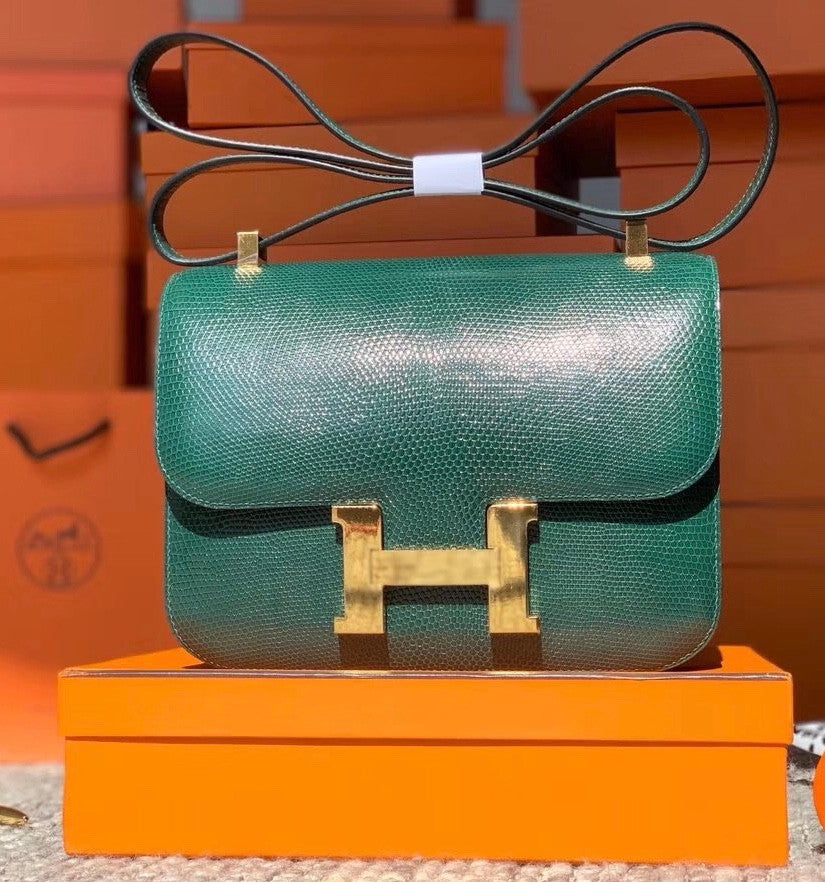 Hermes  CK 67 Vert Fonce Constance 24cm  Lizard Gold Hardware
