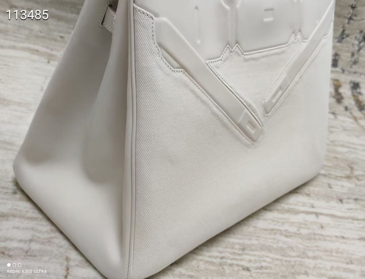 Hermes Shadow Birkin 35 White Swift Palladium Hardware