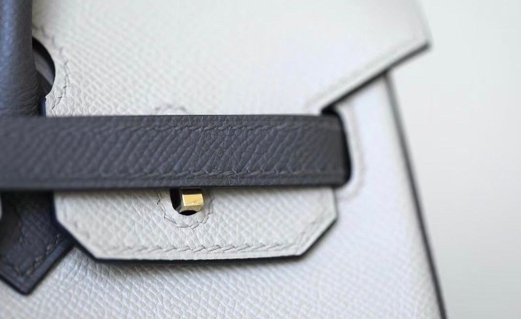 Hermes Special Order Bi-Colour 8F Etain / 10 Craie Birkin 25 cm Epsom Gold  Hardware