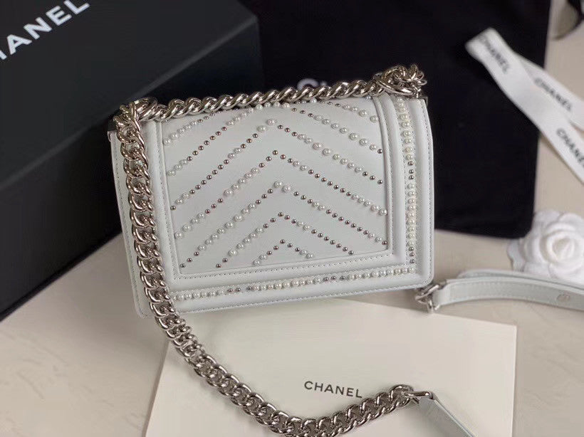 Chanel Small BOY CHANEL Handbag with pearl