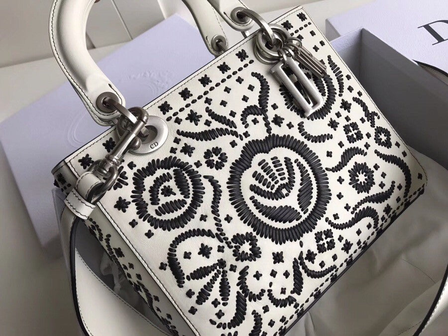 Christian Dior MINI LADY DIOR EMBROIDERED BAG White