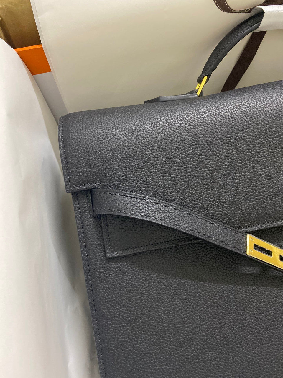 Hermes Kelly Depeche 38 Briefcase in Black with Gold Hardware