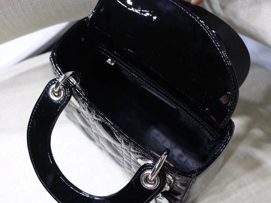 Christian Dior MINI LADY DIOR BAG Black Patent Cannage Calfskin
