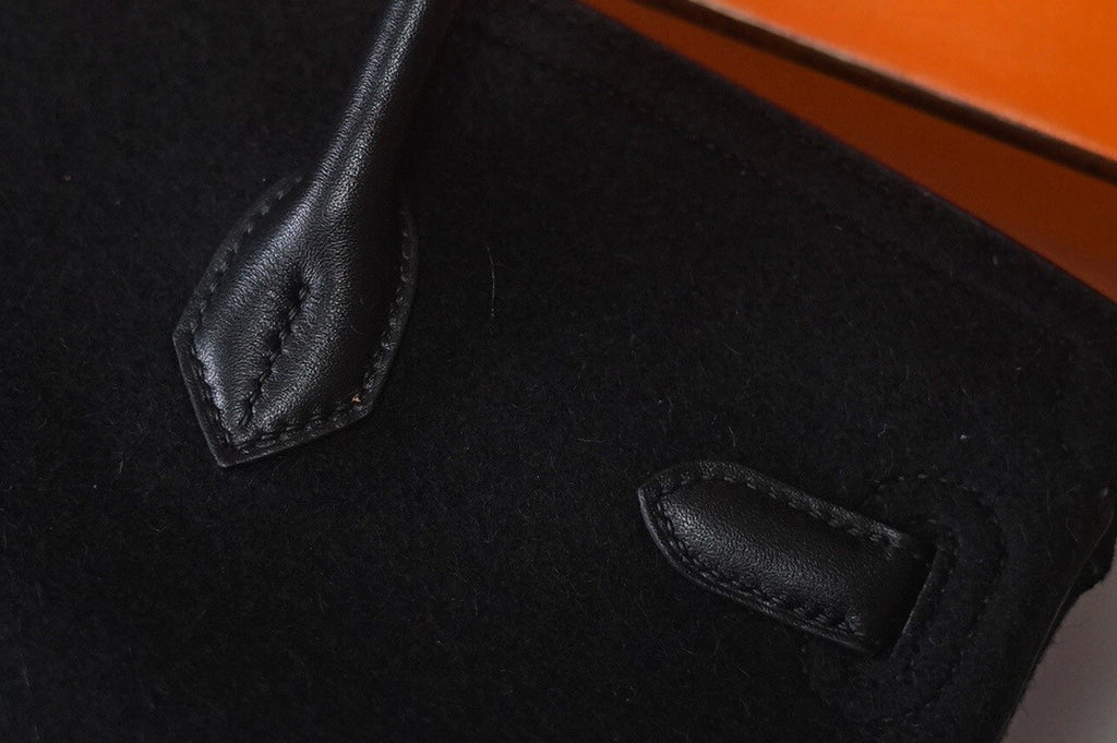 HERMÈS LIMITED EDITION BLACKSWIFT LEATHER & WOOL FELT BIRKIN 35 WITH PHW