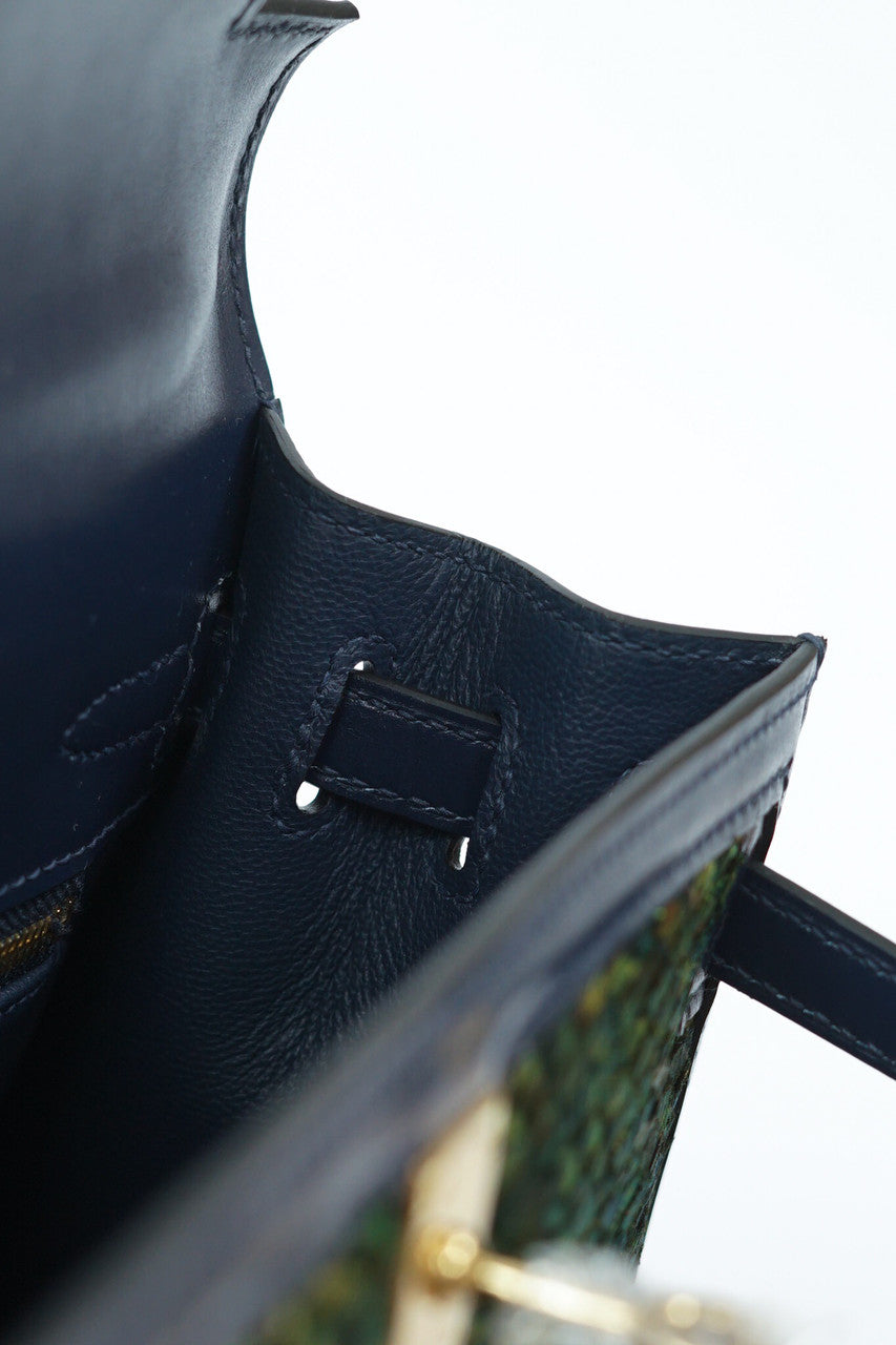 Hermes  FEATHER KELLY 25 Black  Peacock feather & Suede  with Gold Hardware